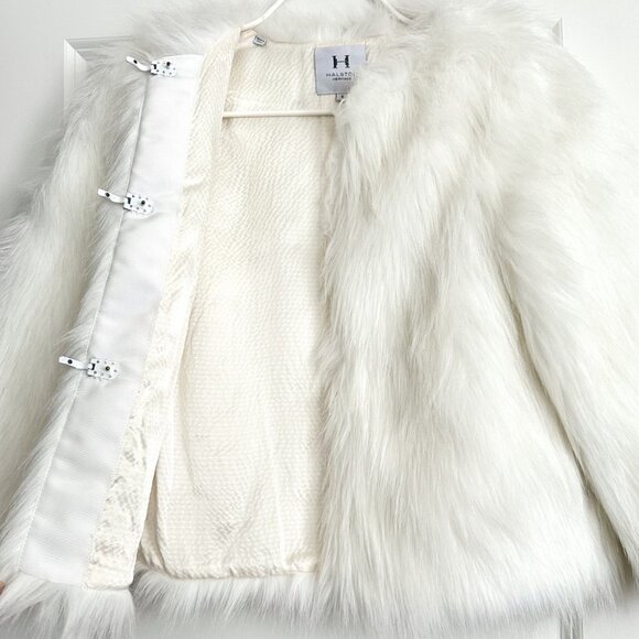HALSTON HERITAGE White Faux Fur Short Coat Size 4 - Picture 3 of 9